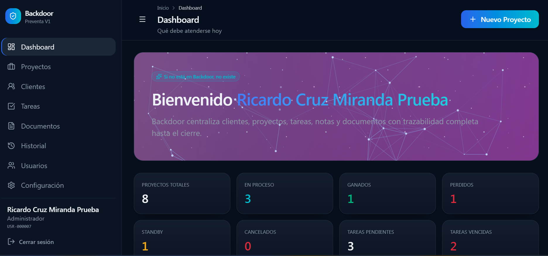 Backdoor — Dashboard del CRM
